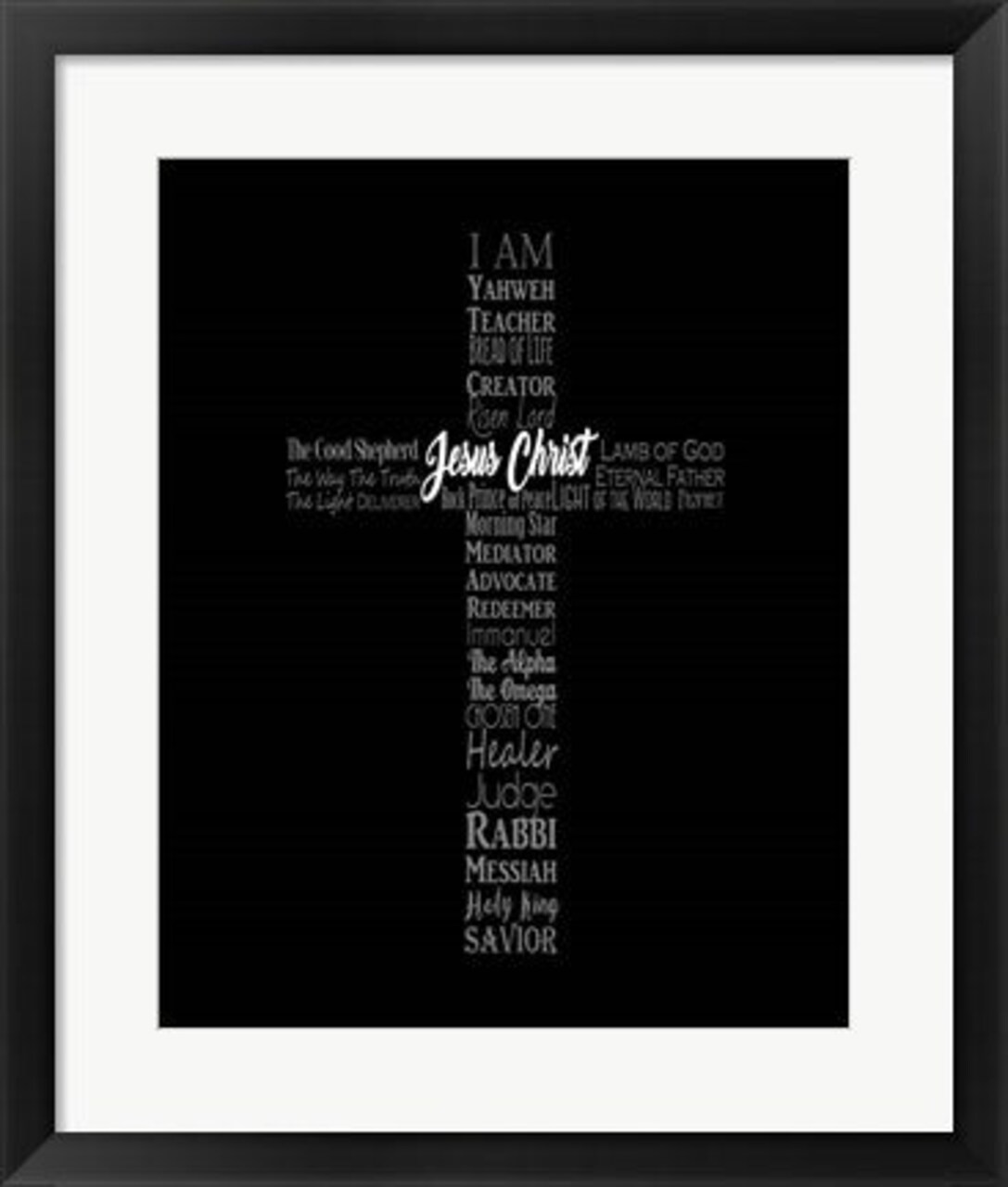 Framed Art Names of Jesus Cross Silhouette Black Wall Decor 18x24 Artwork
